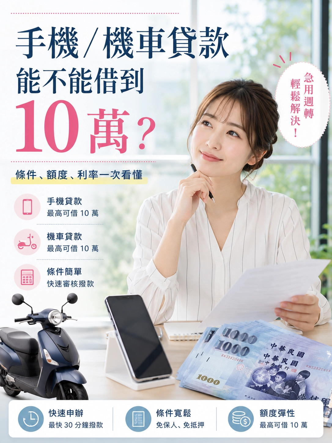 手機 / 機車貸款能不能借到 10 萬？